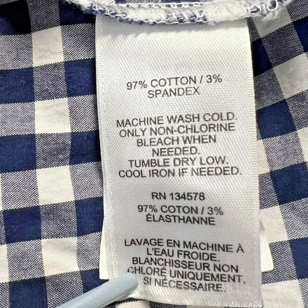 Vineyard Vines Button Down Women 12 Navy Gingham Whale Logo Classic Fit Preppy - Picture 5 of 10